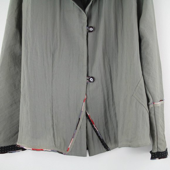 Anna Polan Sage Green Black White Polka Dot Trim Lightweight Jacket Blazer L - Picture 3 of 6